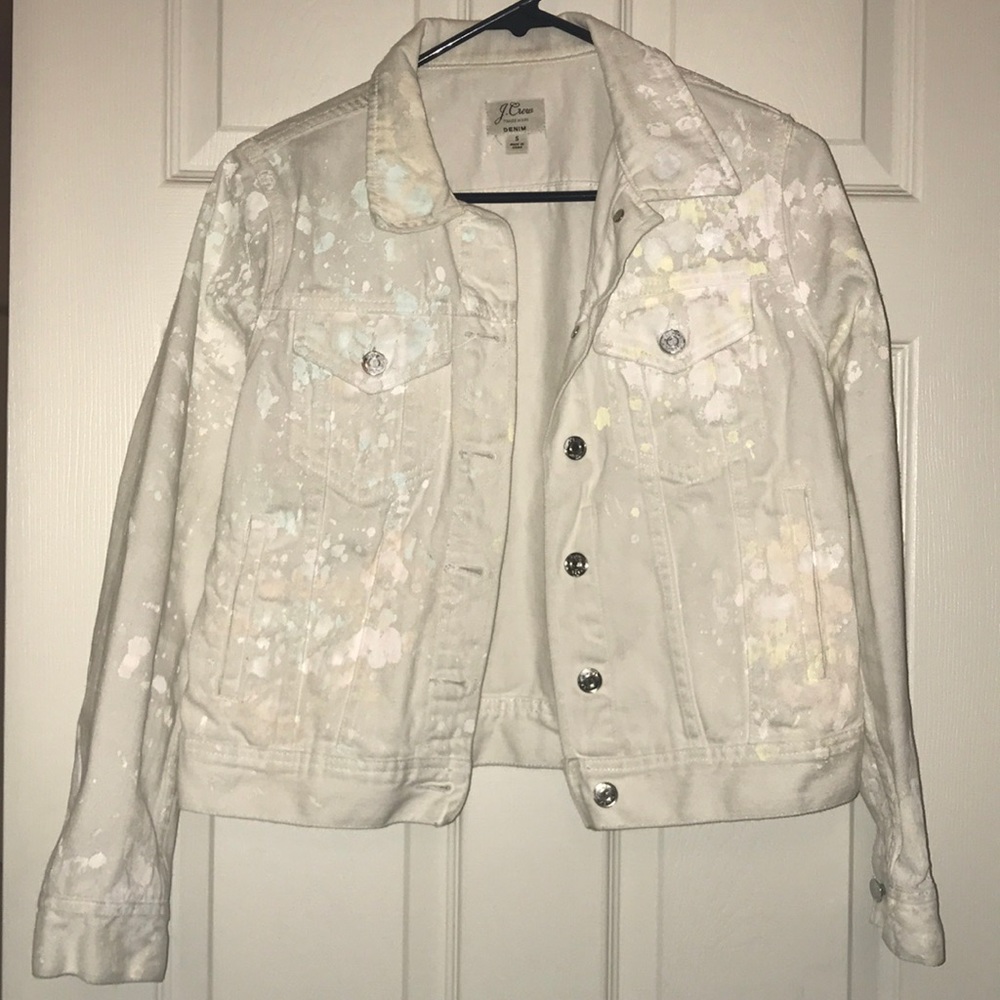 J. Crew White Jean Jacket w/ Paint Splatter Size S